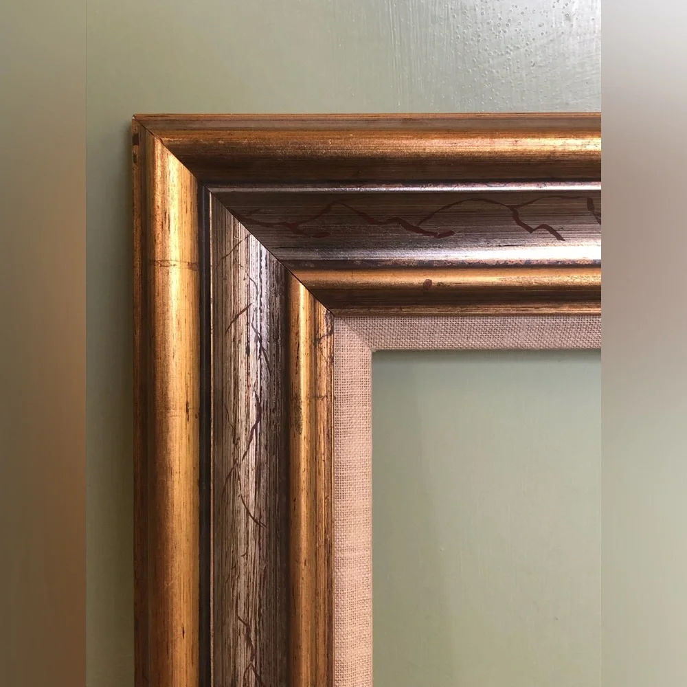 Vintage Gold Gilt And Silver Wood Frame Holds A 11x14” Picture, Linen Hollywood